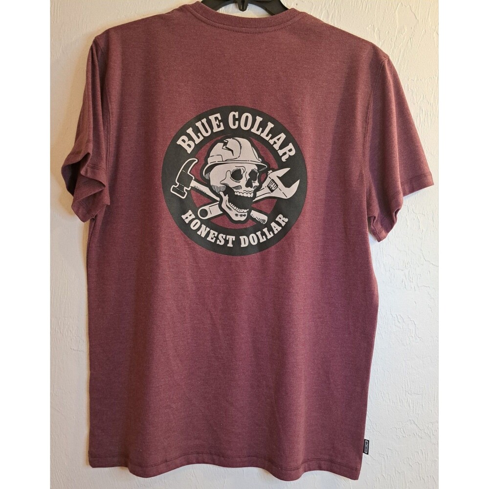 BCHD Men's Maroon Skull Graphic Crew Neck Tee L SS Mechanic Tradesman Work Grit